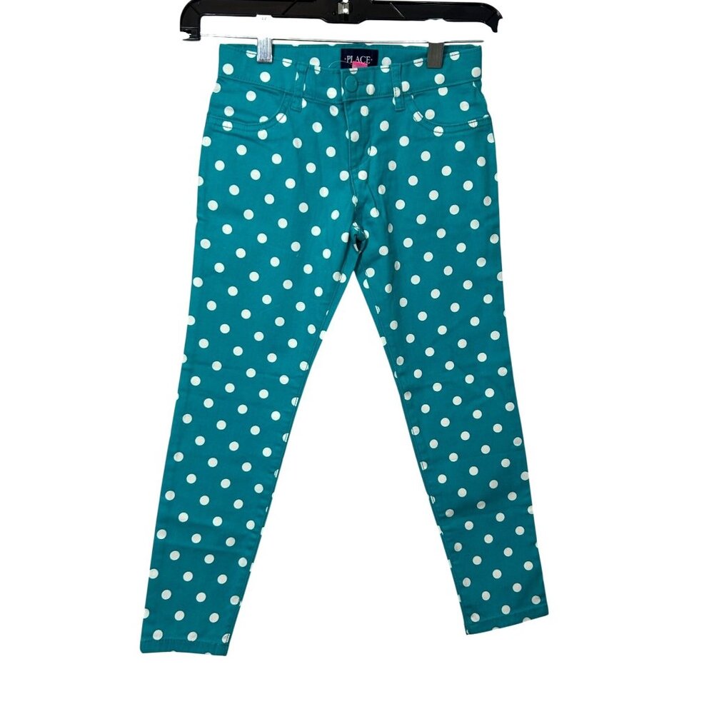Children’s Place Girls Pants 6X/7 Turquoise White Polkadots Jeggings Jean Style